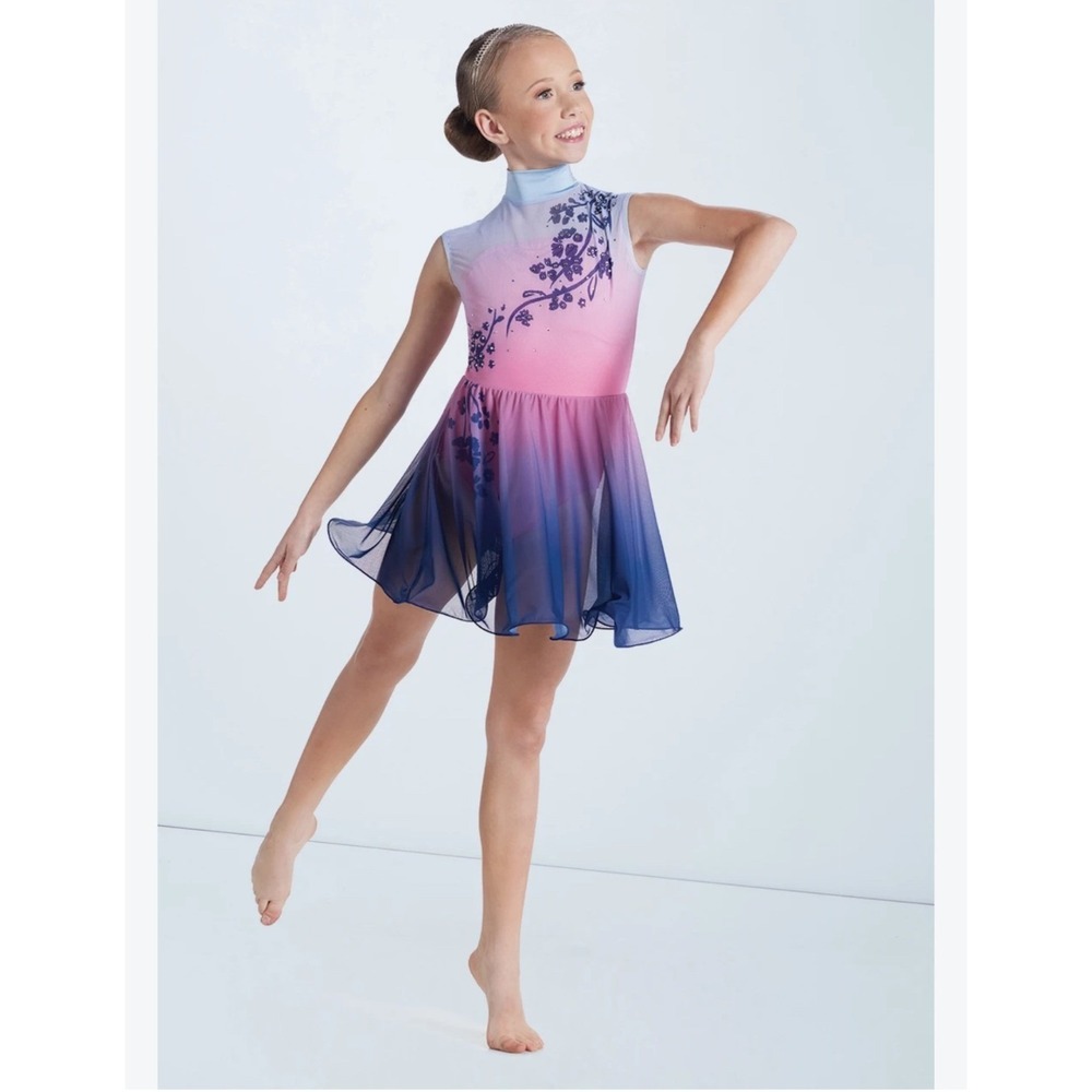 Weissman Lyrical Contemporary Dance Costume Adult Small Floral Rhinestone Ombre